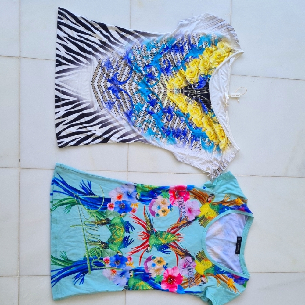 DSQUARED2 Tropical Print  T-Shirt And Stefano Zebra Animal Print Top Lot S